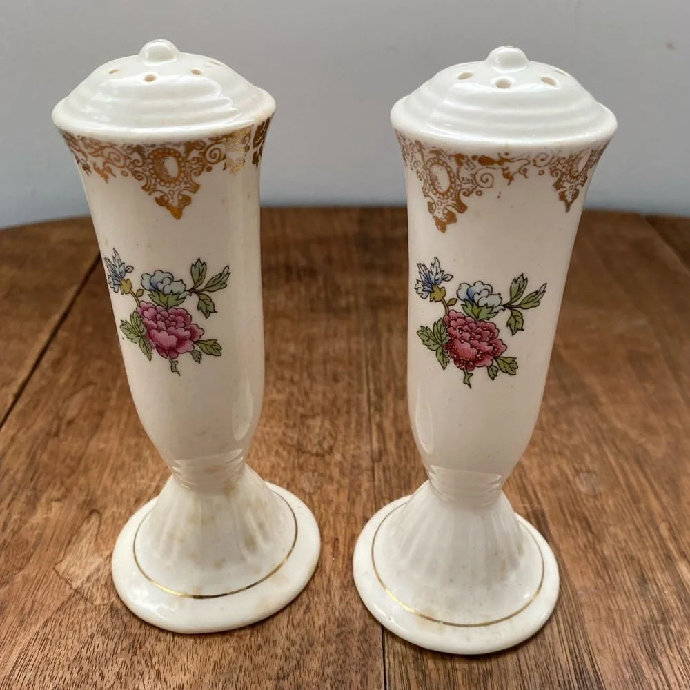 Vintage Victorian Porcelain Tall Salt and Pepper Shakers
